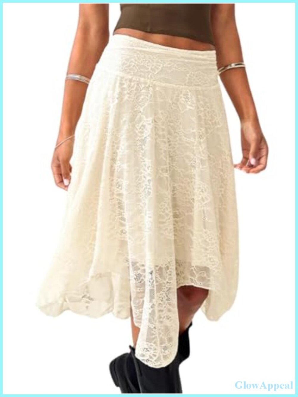 Boho Lace Midi Skirt Flowy Asymmetrical Handkerchief